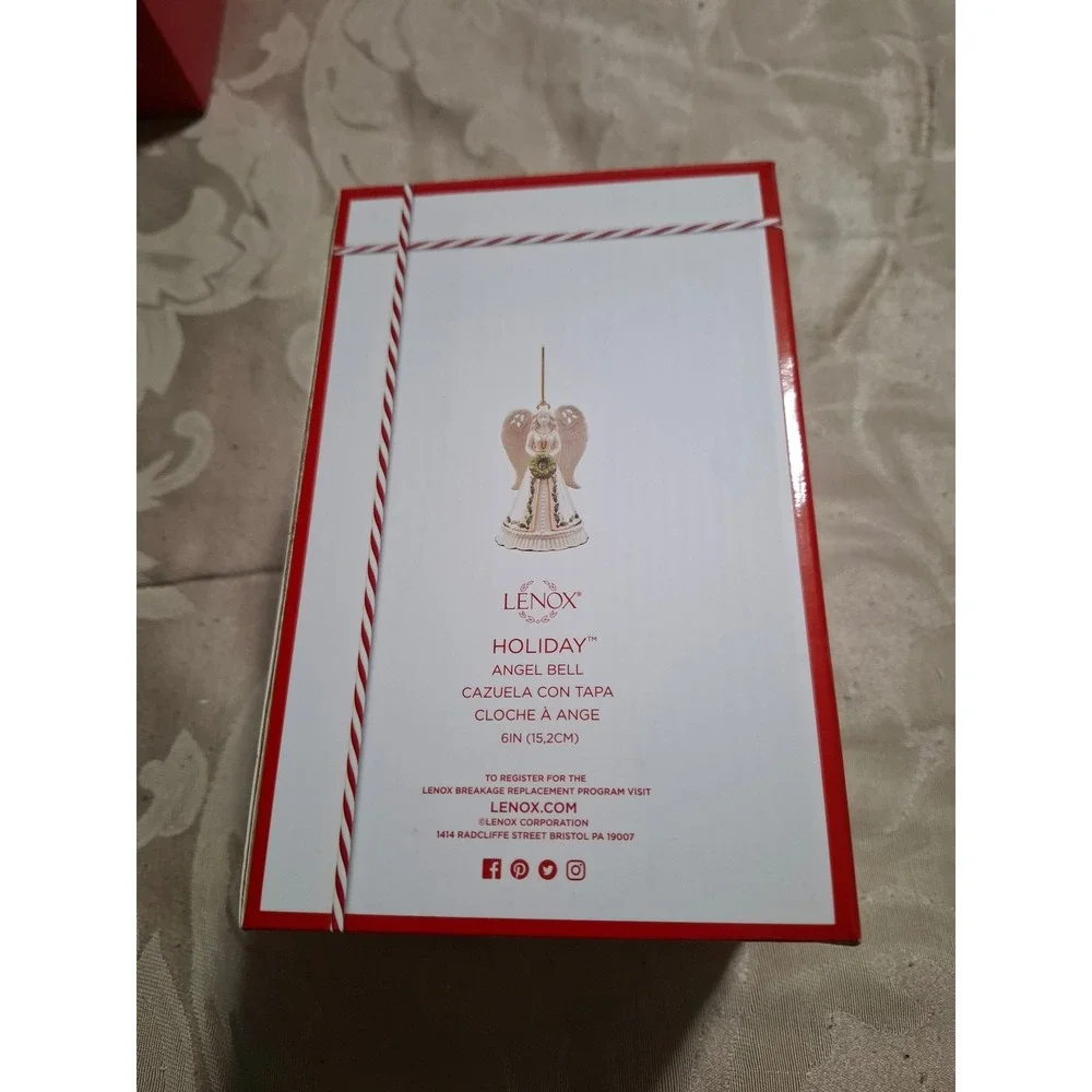 Lenox Holiday Angel Bell Ornament 6in Ivory Porcelain Holly Wreath 879206